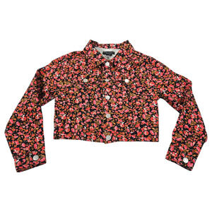 Social Standard by Sanctuary Girls 10/12 Cropped Denim Pink Fall Floral Jacket